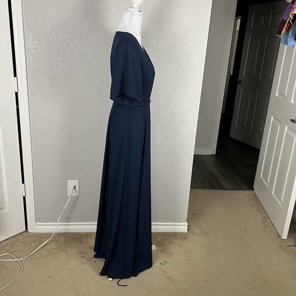 Wayf Womens Size S Blue The Aurelia Short Puff Sleeve Wrap Maxi Dress FLAW - Picture 5 of 7